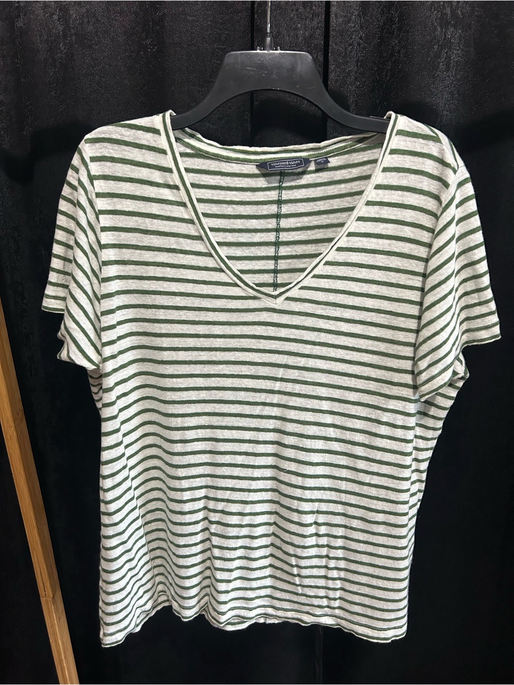 Vineyard Vines Green and White Striped V-Neck Tee